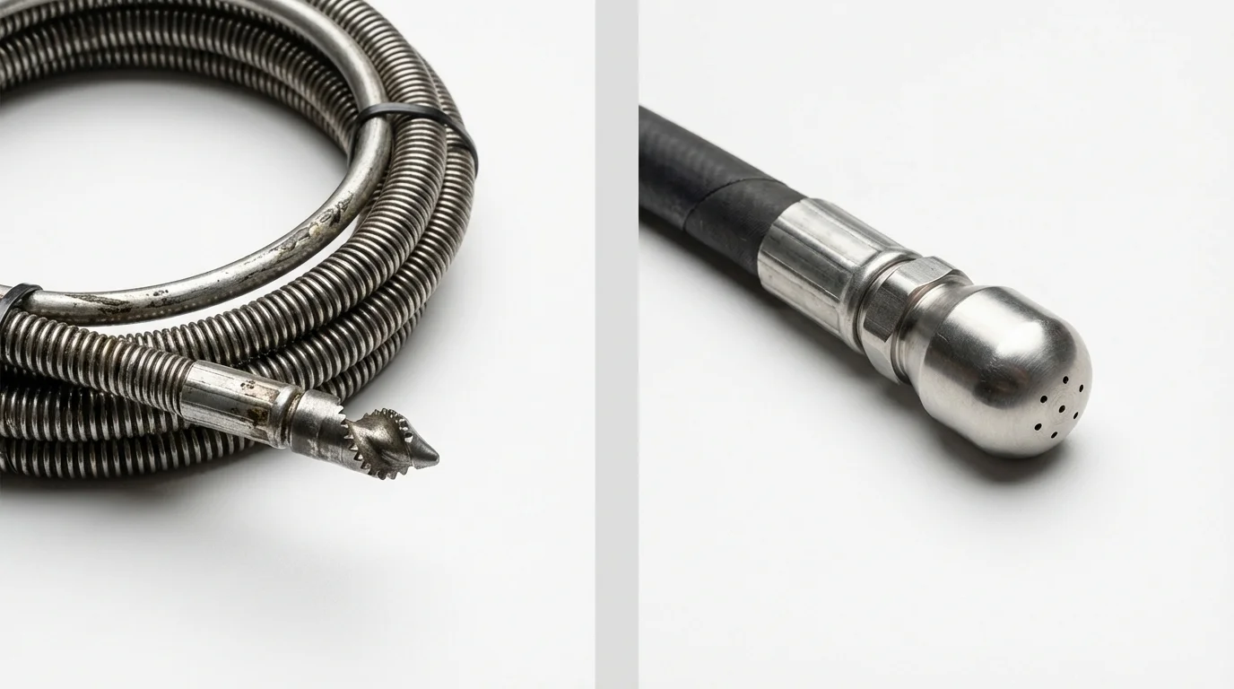 Drain snake cable and hydro jetting nozzle used for drain cleaning in West Sand Lake, NY