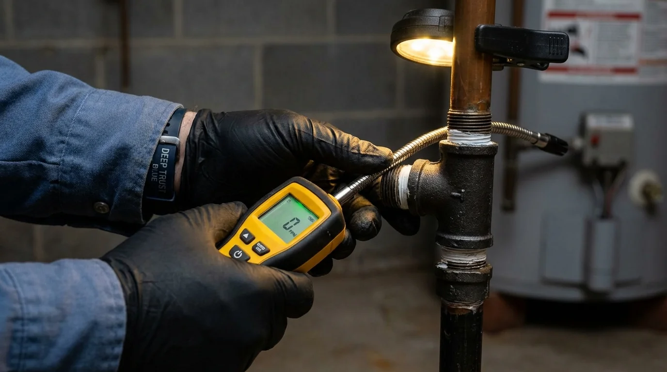 Gas leak detection with electronic sniffer by Johns Plumbing LLC in West Sand Lake