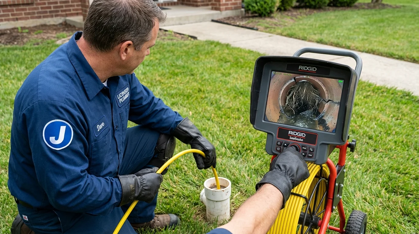 Sewer camera inspection being performed by Johns Plumbing LLC in West Sand Lake