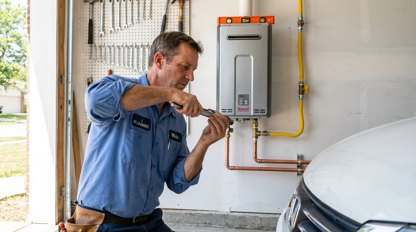 Tankless water heater installation by a Johns Plumbing LLC plumber in West Sand Lake