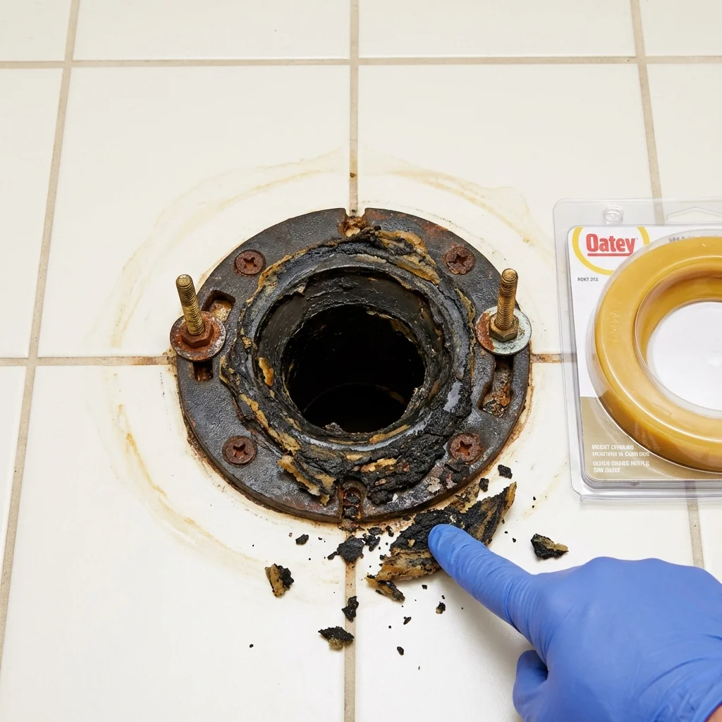 Failed wax ring showing water seepage at the base of a toilet in a West Sand Lake, NY home